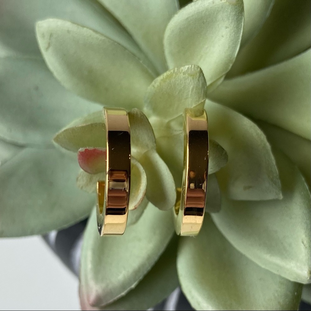 Gold Tone Flat 3mm Wide Hoop Earrings
